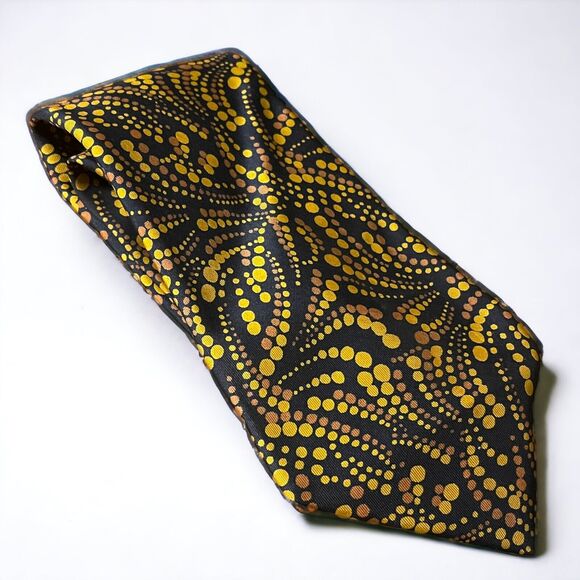 Vintage Silk Black Gold Yellow Rust Orange Dotted De Santis Rome Tie Pointillism - Picture 1 of 3